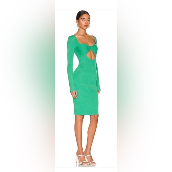 Le Superbe Retrograde green cutout front ribbed knit long sleeve midi Large - Picture 2 of 5